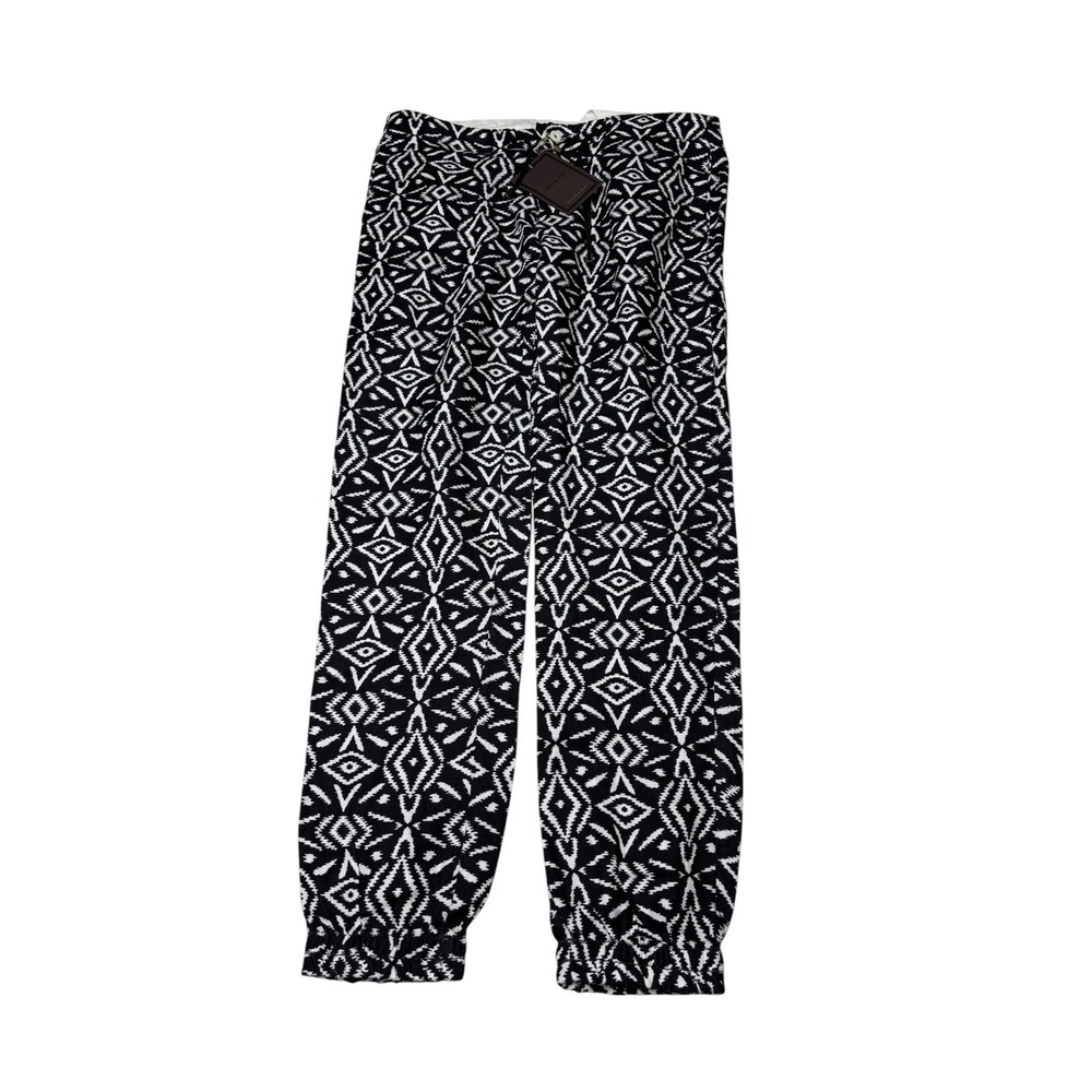 NWT Zara Man Black Tag Linen Joggers Black White Geometric Tribal Mens M 34X30